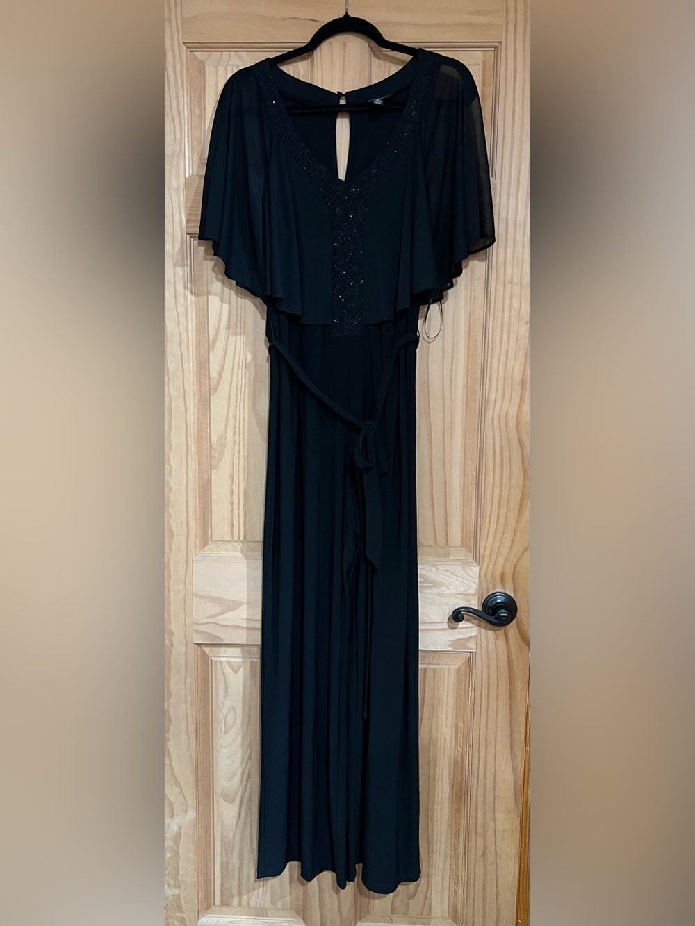 R&M Richards Black Maxi Pants Romper with Belt